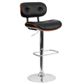 Walnut Bentwood Adjustable Height Barstool with Black Vinyl Seat D5186