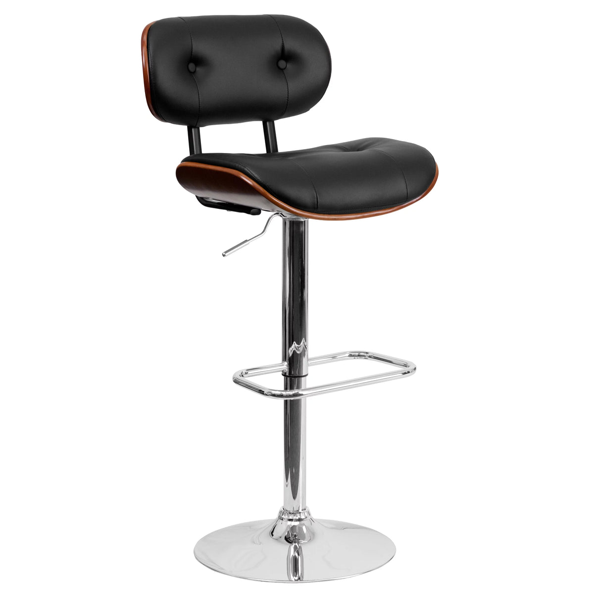 Walnut Bentwood Adjustable Height Barstool with Black Vinyl Seat D5186
