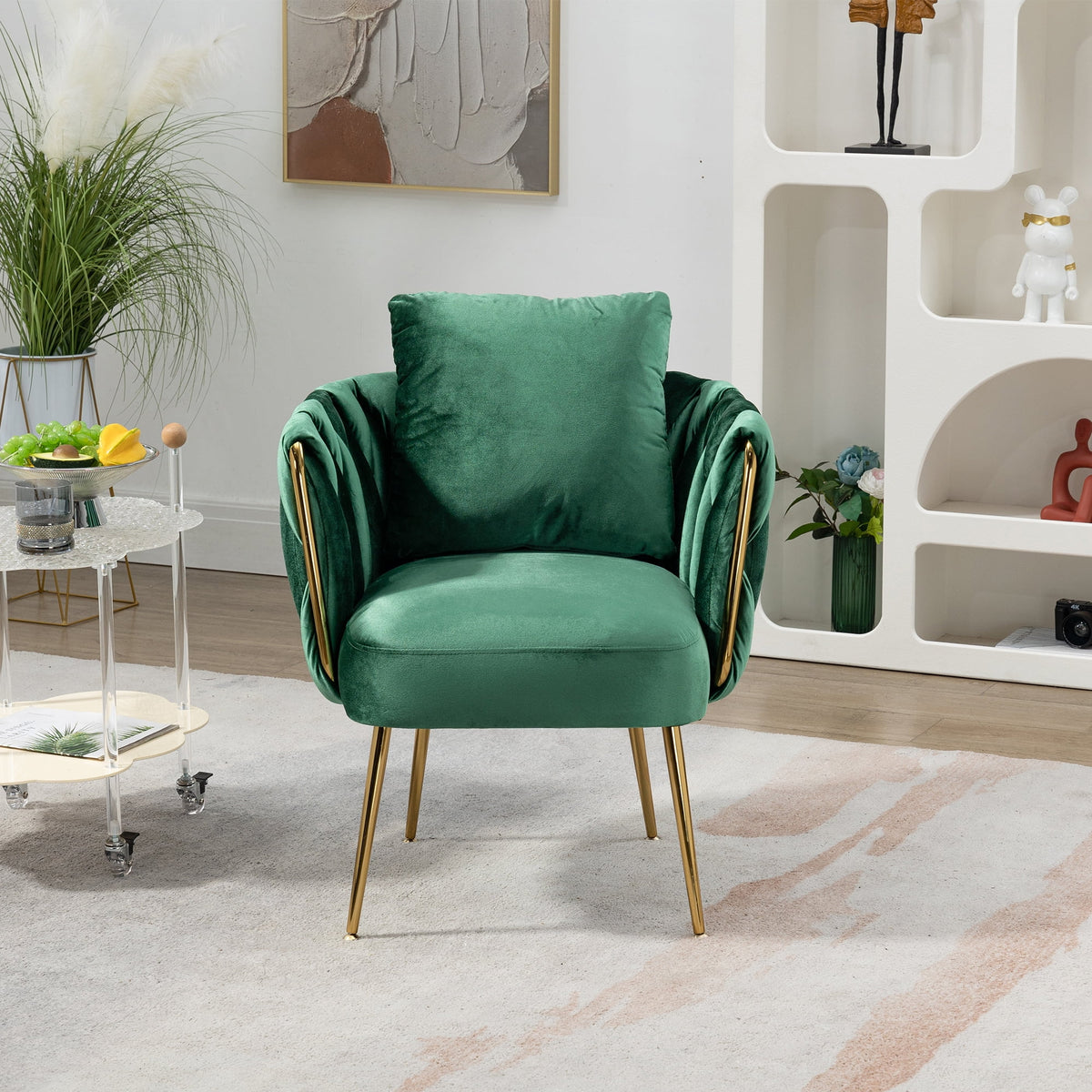 Green Velvet Accent Chair with Pillow A110868