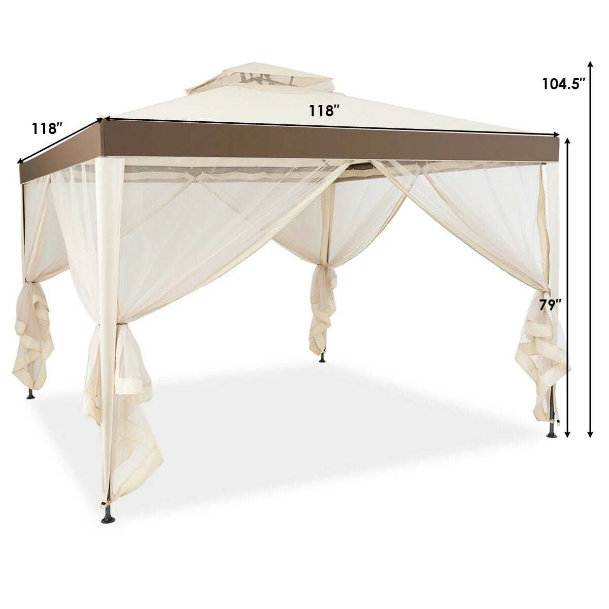 10' x 10' Beige Canopy Gazebo with Mosquito Netting X862