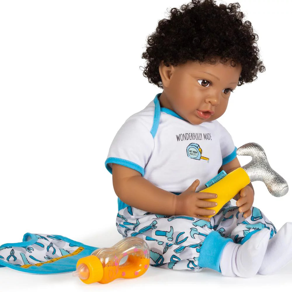 Black Reborn Baby Boy Doll Playset, 7 Pieces, 20-inch U3382