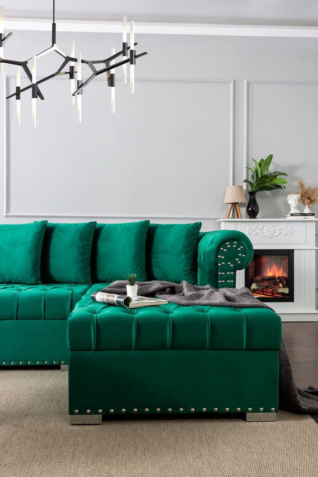 Green Velvet Double Chaise Sectional T83724