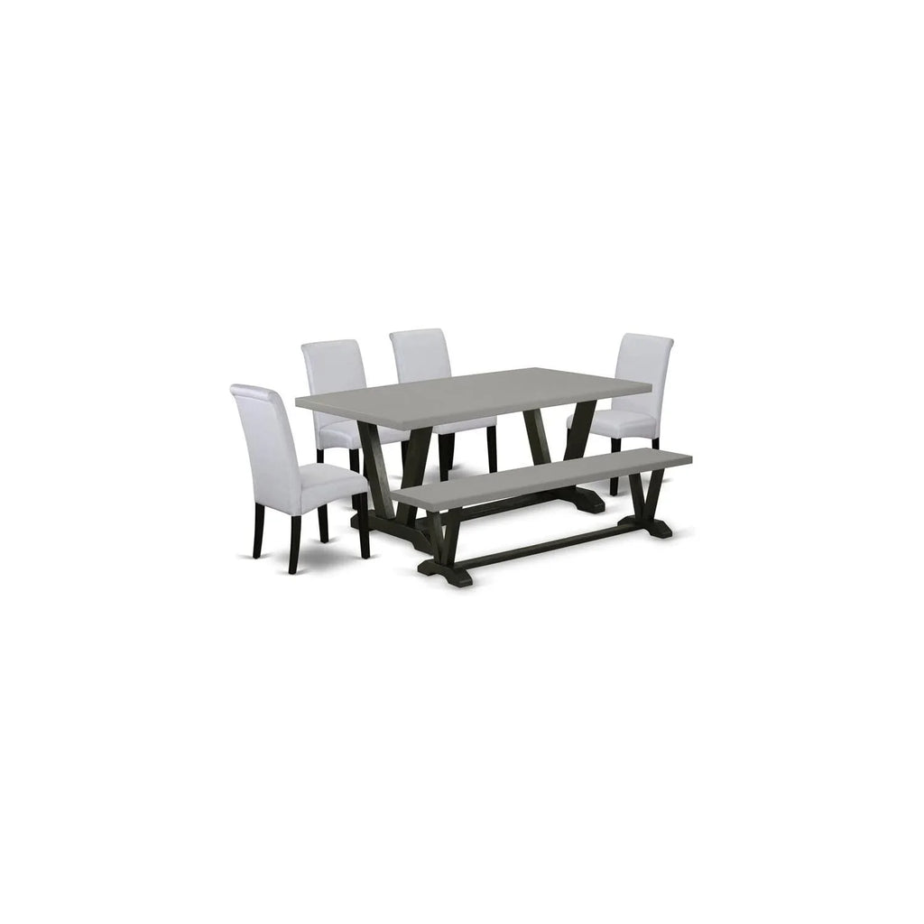 6 Pc Dining Table Set with Bench and 4 Grey Linen Fabric Chairs W182443