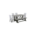 6 Pc Dining Table Set with Bench and 4 Grey Linen Fabric Chairs W182443