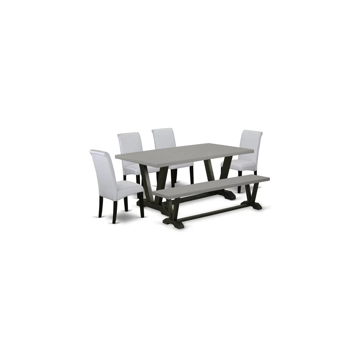 6 Pc Dining Table Set with Bench and 4 Grey Linen Fabric Chairs W182443