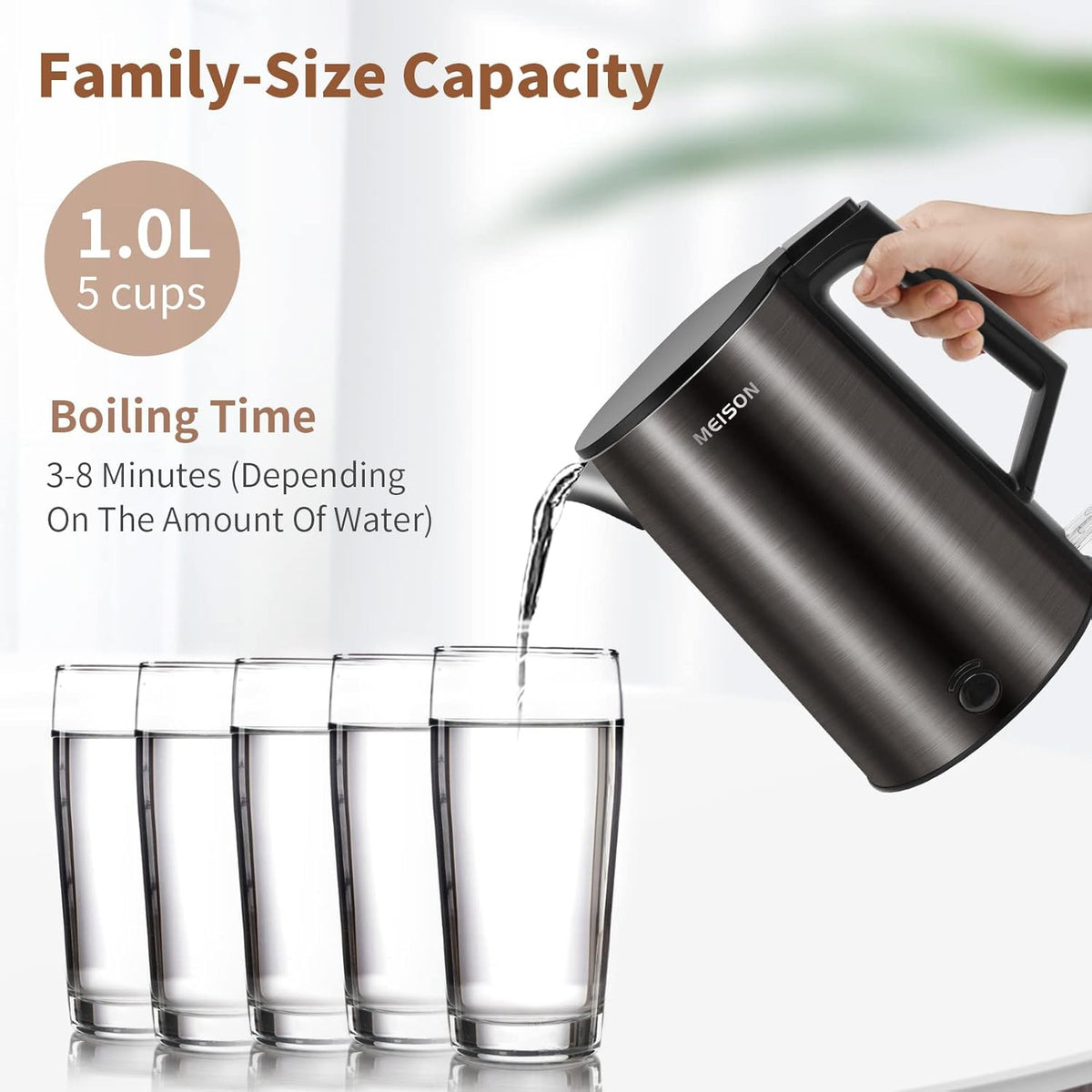 Blue 1.0L Double Wall Stainless Steel Electric Kettle Y502721