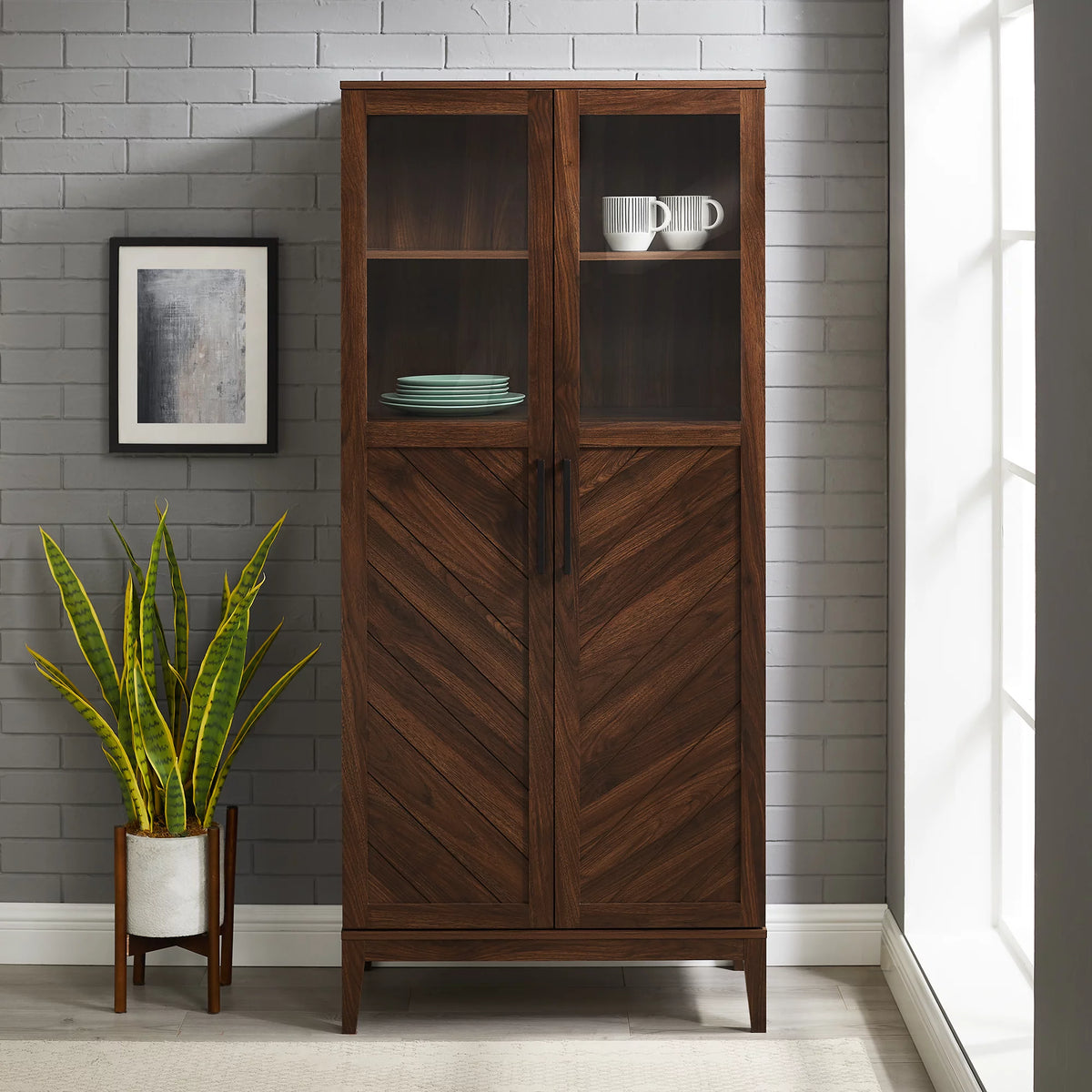 Dark Walnut 2-Door Storage Cabinet J34589
