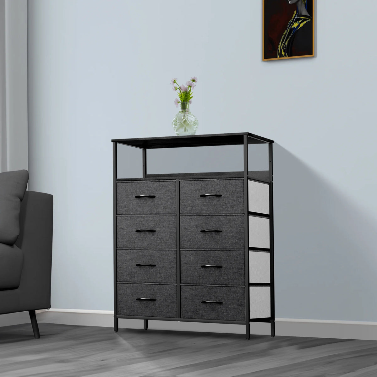 8 Drawer Fabric Dresser with Shelves V328