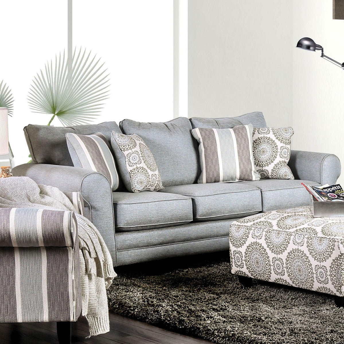 Blue Gray Fabric Living Room Set 5pcs S533