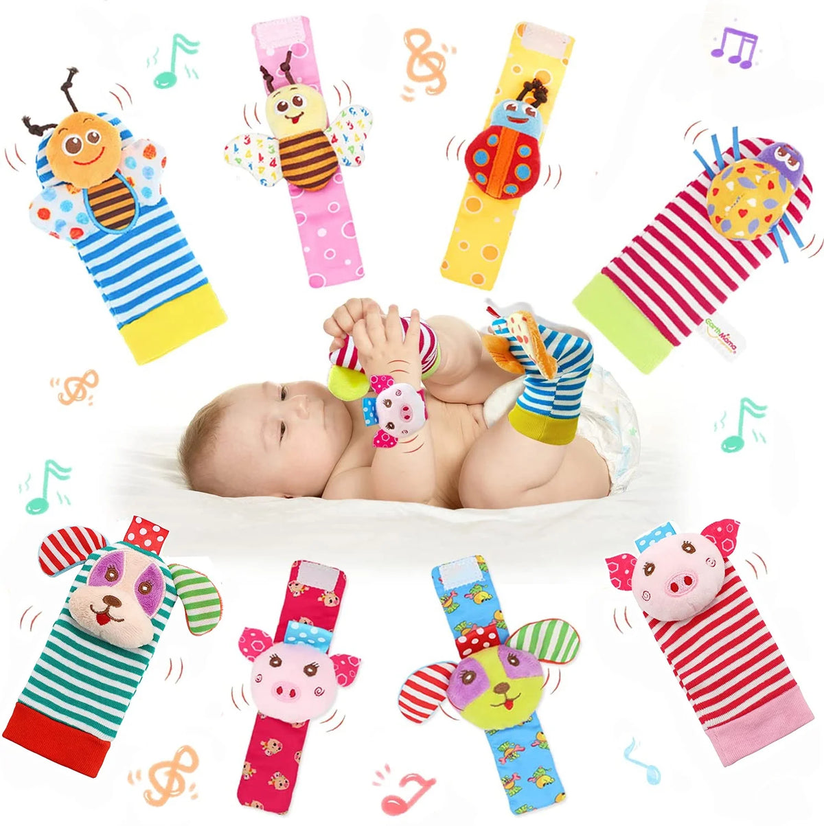 8 Pcs Cotton Baby Wrist Rattle Foot Finder Socks Set R862