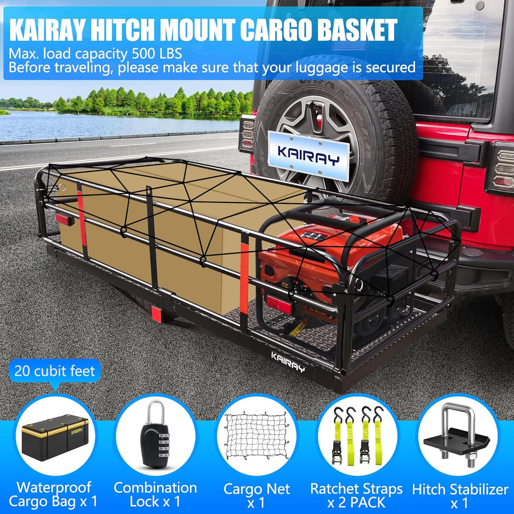 500 Lbs Heavy Duty Folding Hitch Mount Cargo Carrier 60"x24"x14.4" for 2" Receiver O301458