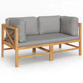2-Seater Teak Wood Corner Sofa Set with Dark Gray Cushion I1572