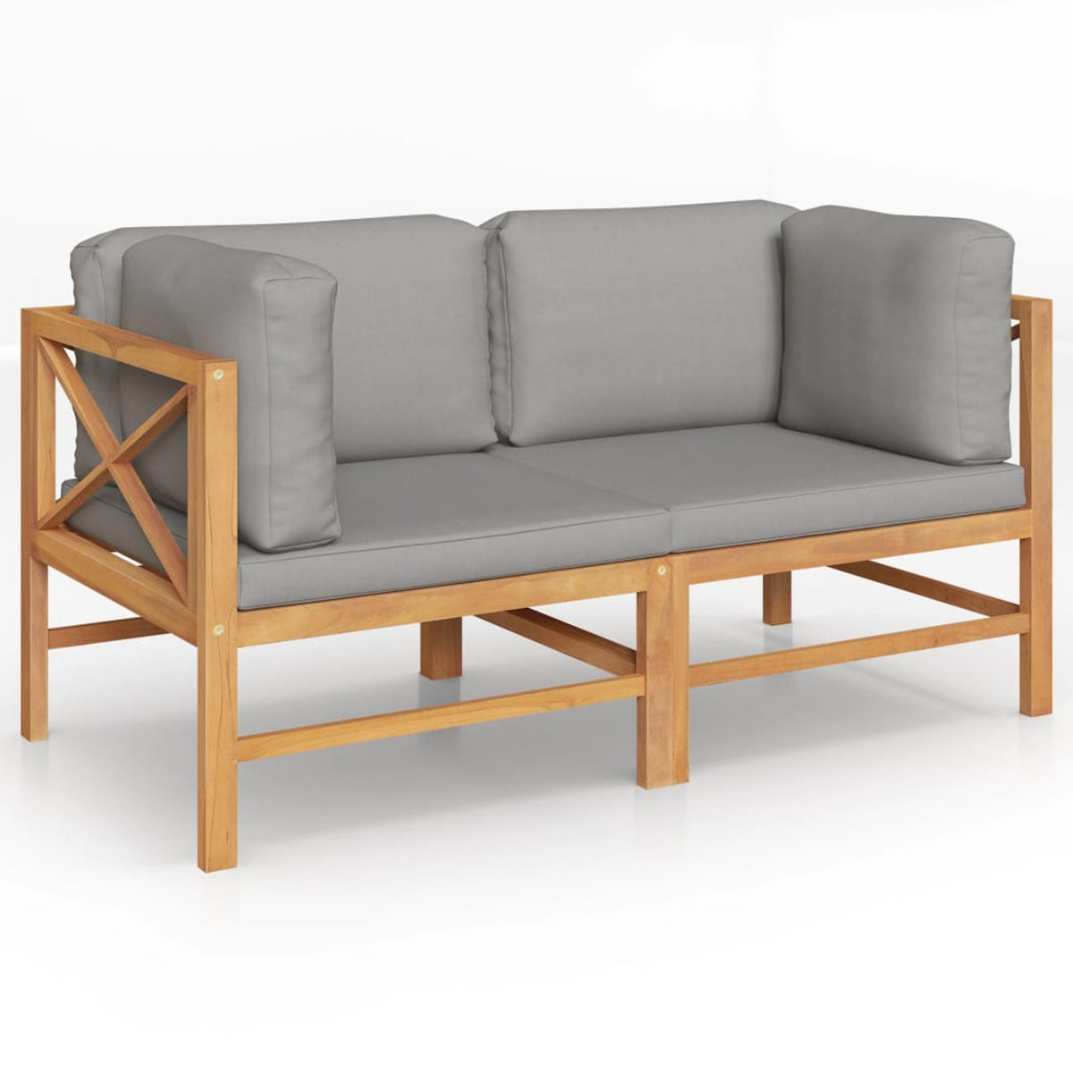2-Seater Teak Wood Corner Sofa Set with Dark Gray Cushion I1572