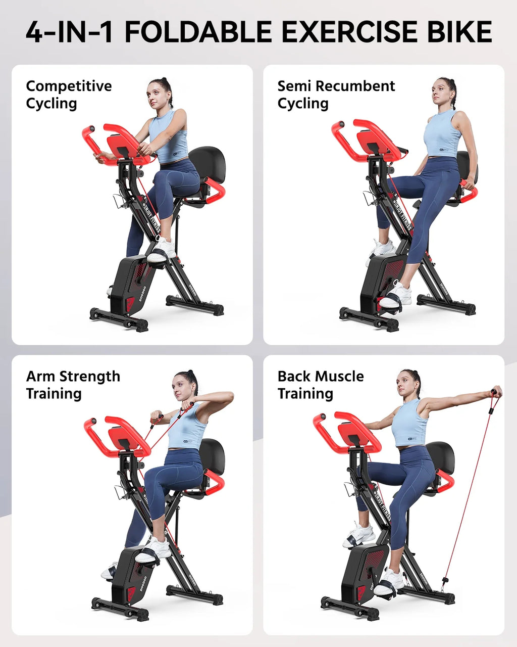 3in1 Foldable Exercise Bike Indoor Cycling Bike Magnetic Stationary Bike 300lb X113527