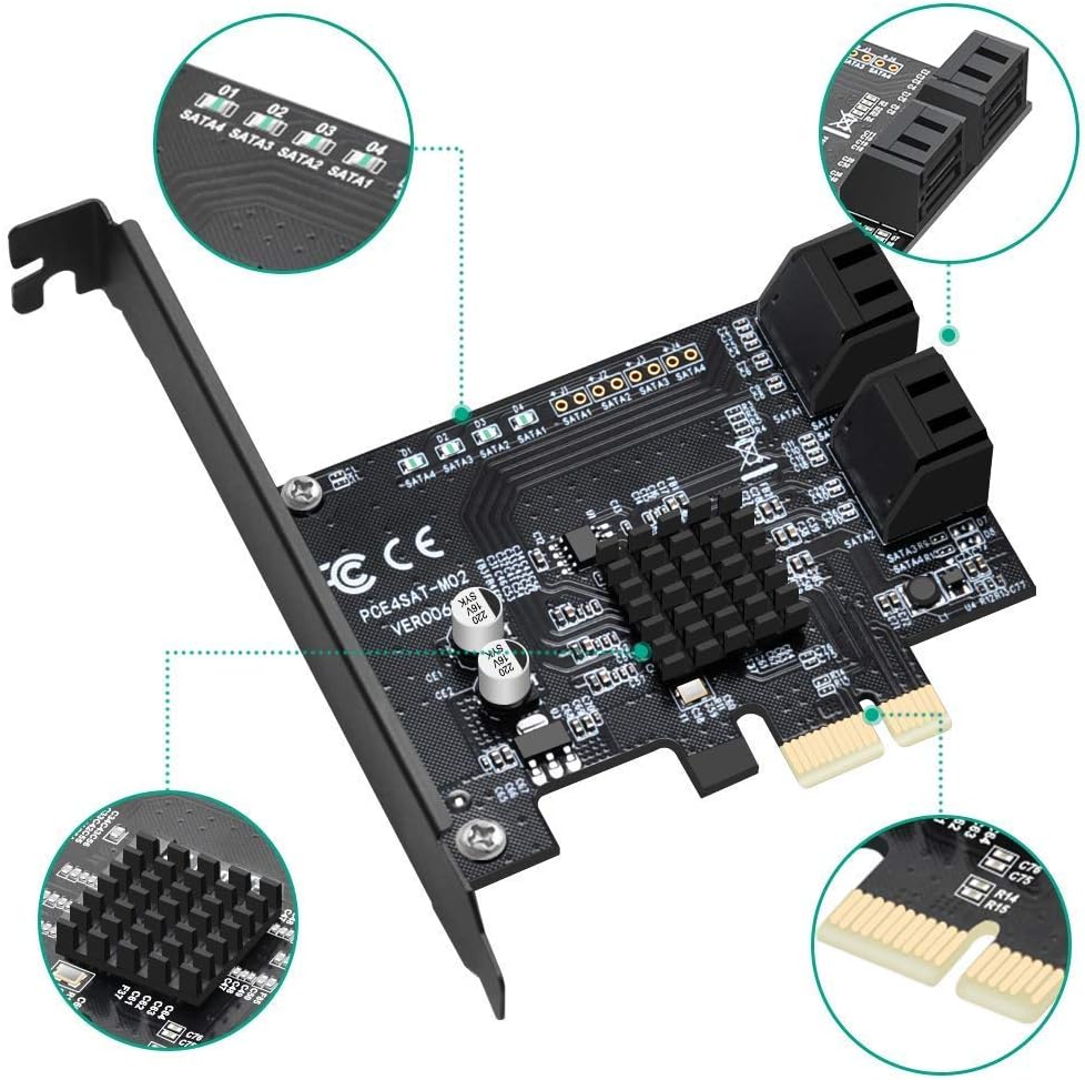 PCIe SATA Card 4 Port Expansion Card A6365