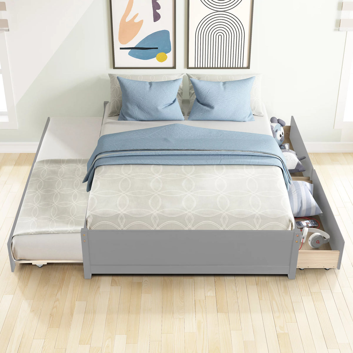 Full Bed with Twin Size Trundle and Two Drawers X876
