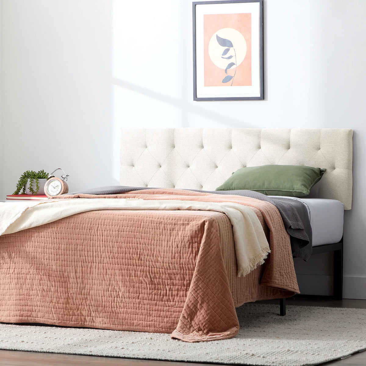 Cream Diamond Tufted Upholstered Headboard P2989