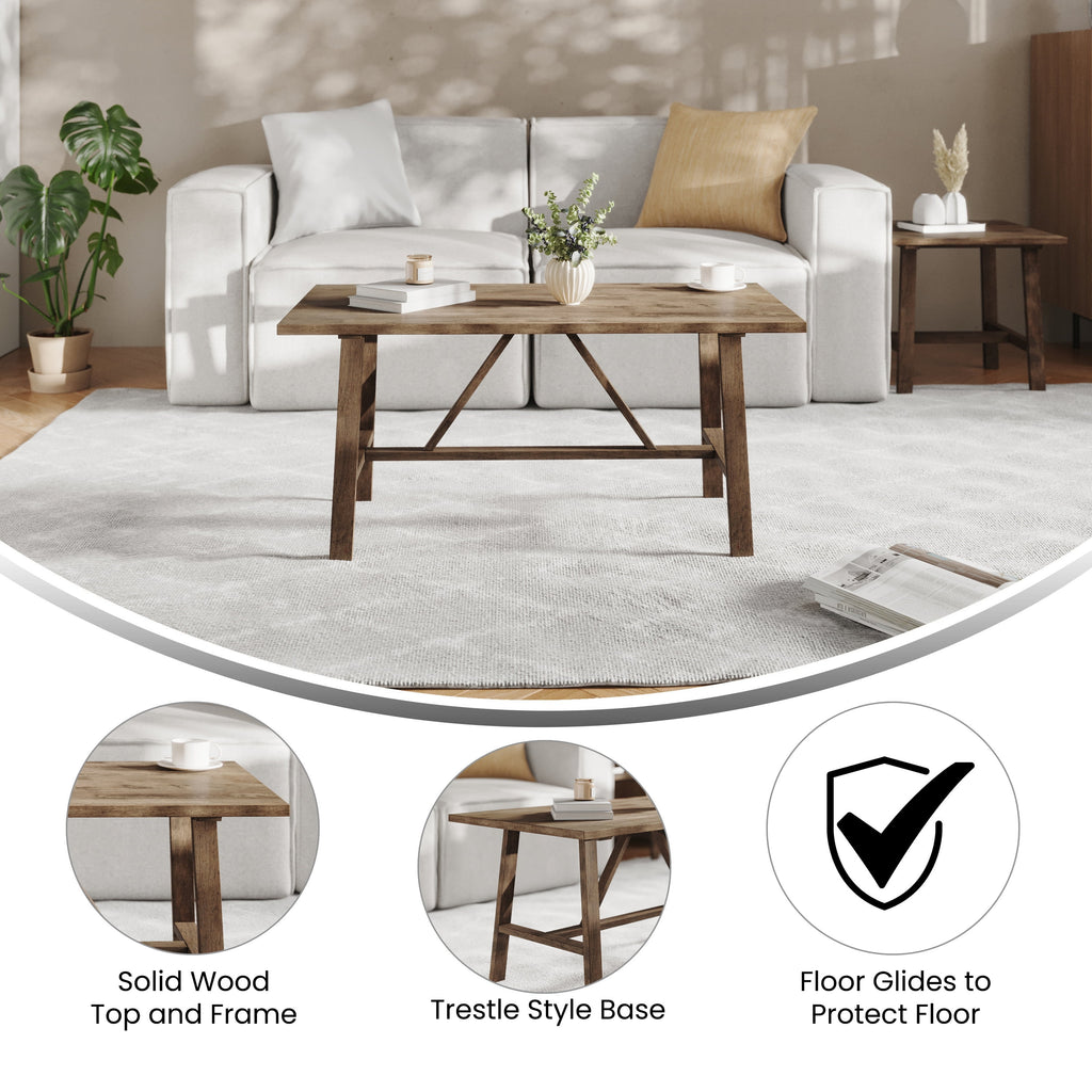 Solid Wood Farmhouse Coffee Table in Rustic Brown R389