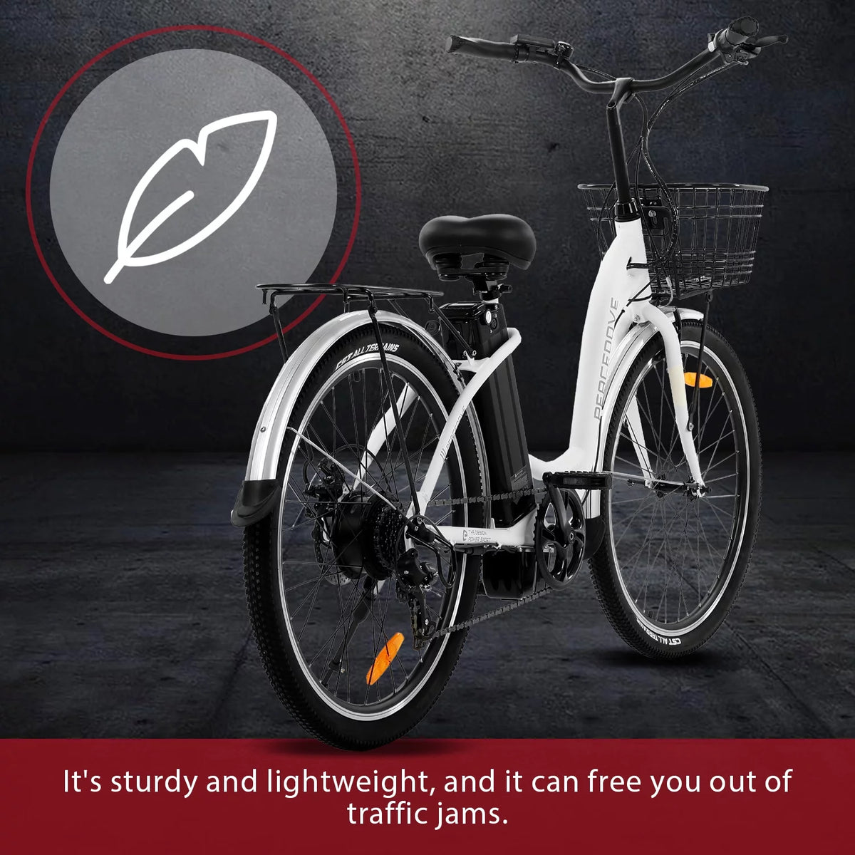 26 Inch 350 W White 7 Speed Electric Bicycle with Basket W497
