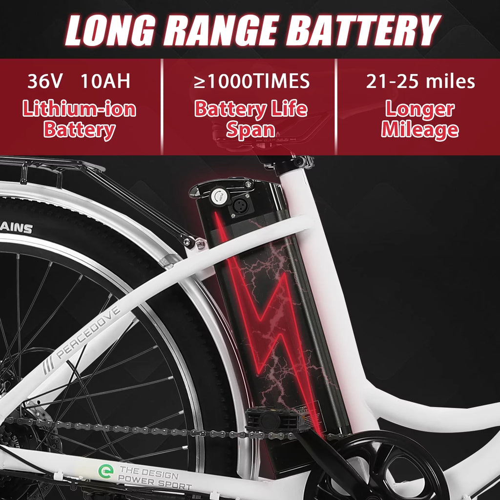 26 Inch 350 W White 7 Speed Electric Bicycle with Basket W497
