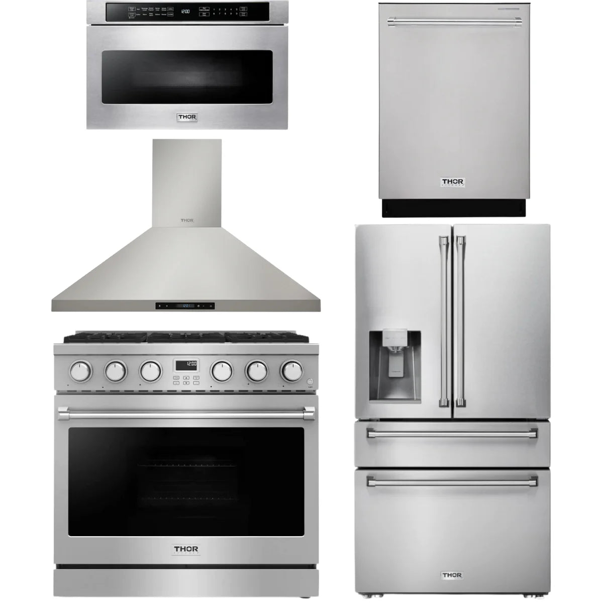 36 Gas Range, Range Hood, Refrigerator, Dishwasher and Microwave W9996
