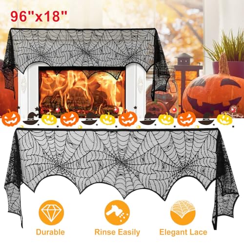Black Spider Web Lace Mantel Scarf 2 Pack J135