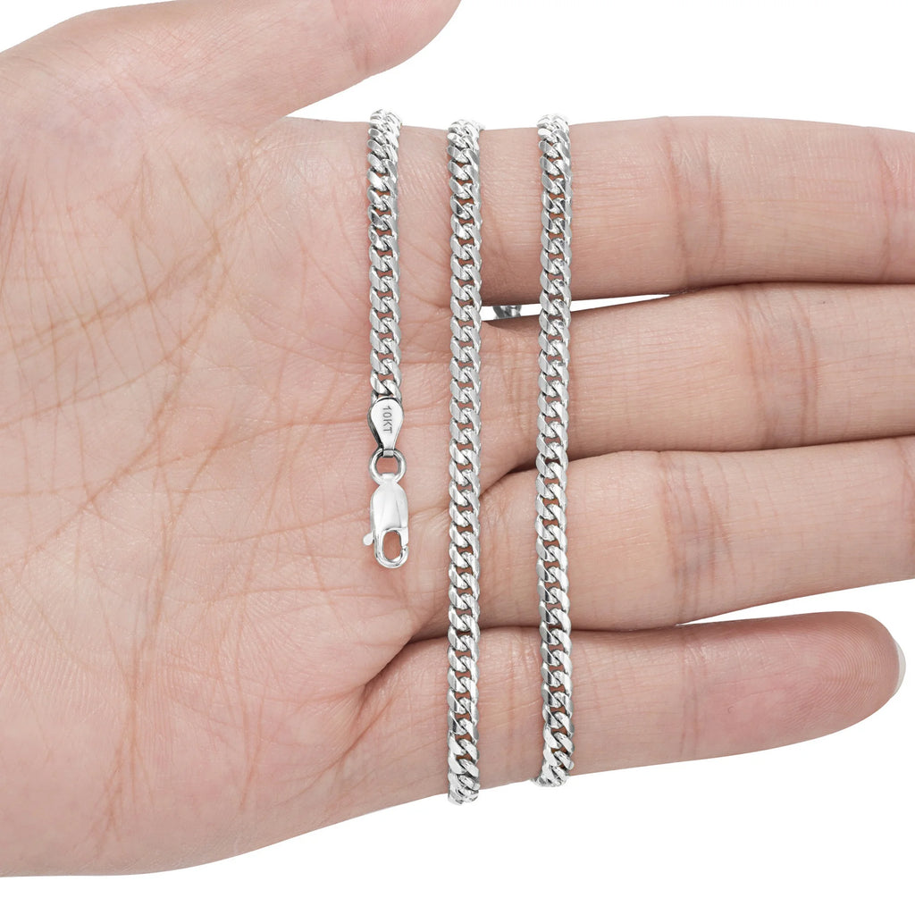 10k White Gold Miami Cuban Link Chain Pendant Necklace 16" - 30" B613