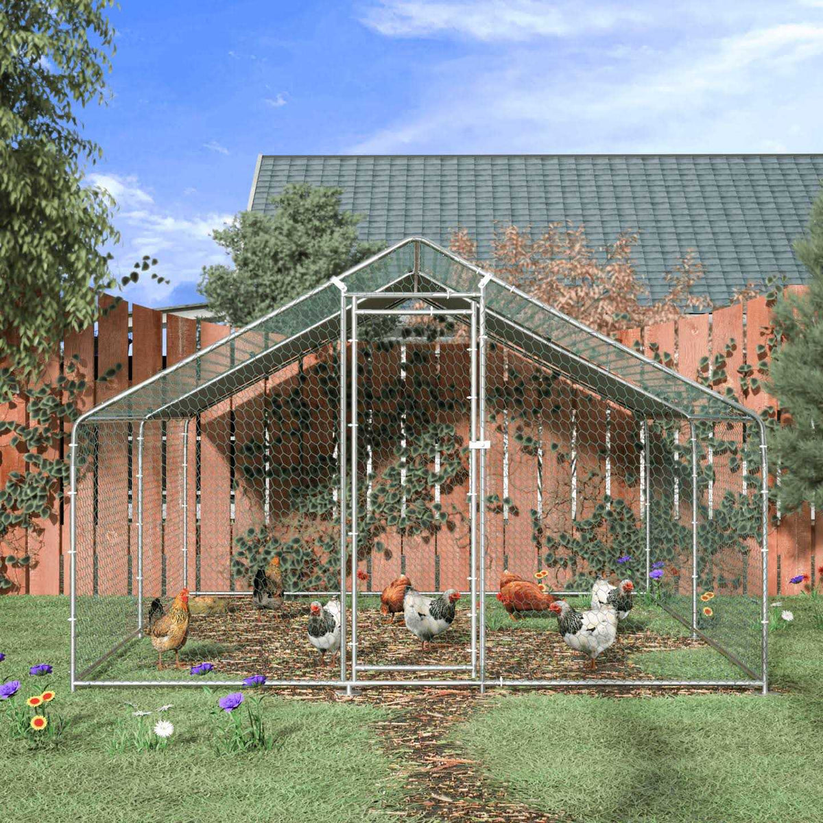 Extra Large Metal Chicken Coop with Waterproof and Anti-Ultraviolet E4753