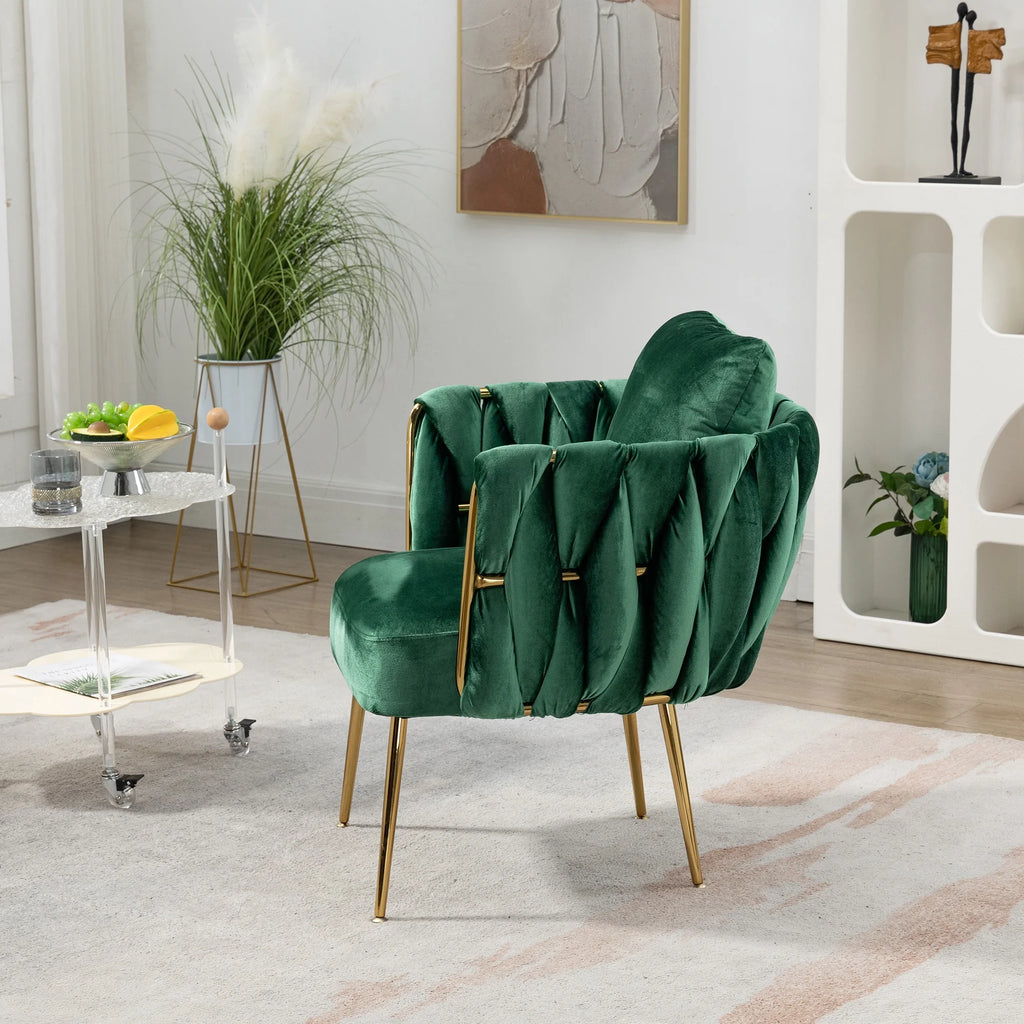 Green Velvet Accent Chair with Pillow A110868