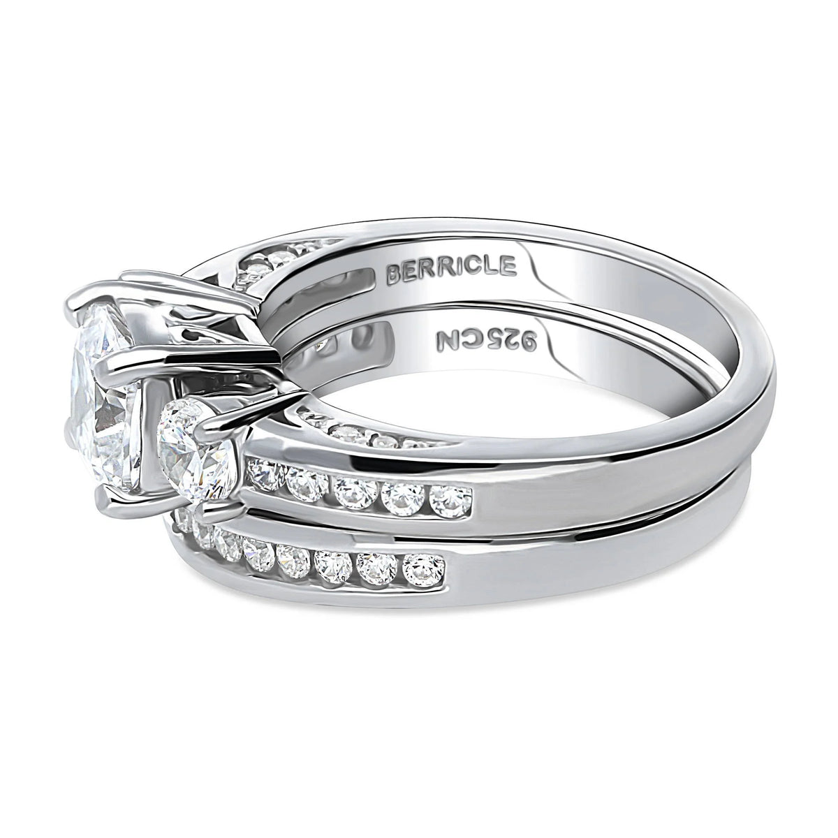 Sterling Silver Cushion Cut Cubic Zirconia Ring Set, Rhodium Plated Size 8.5 I740