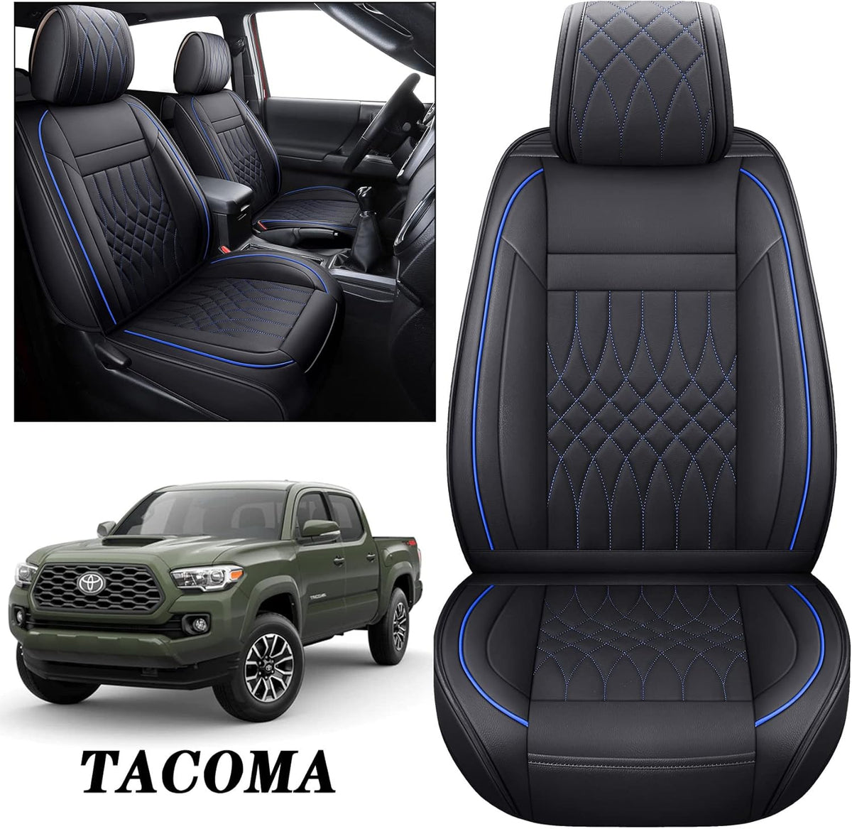 Toyota Tacoma Seat Covers 2005-2022 Crew Double Cab Pickup Airbag Compatible Black T49952