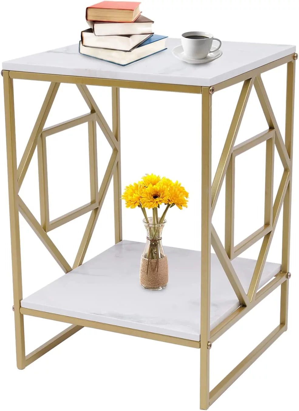2-Tier Metal Nightstands with Storage Shelf D447