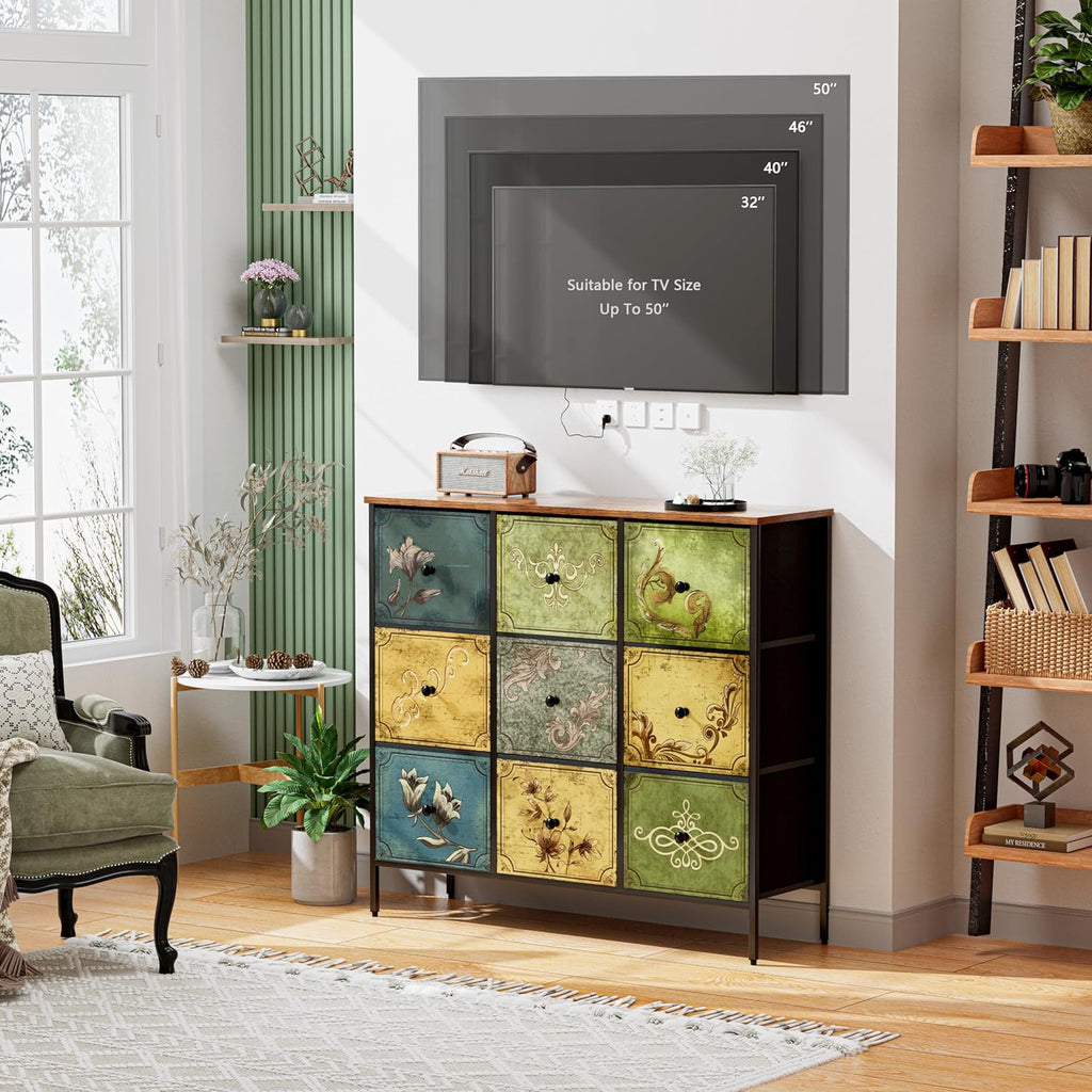 9 Fabric Drawer Dresser Storage Tower with Steel Frame Z69201
