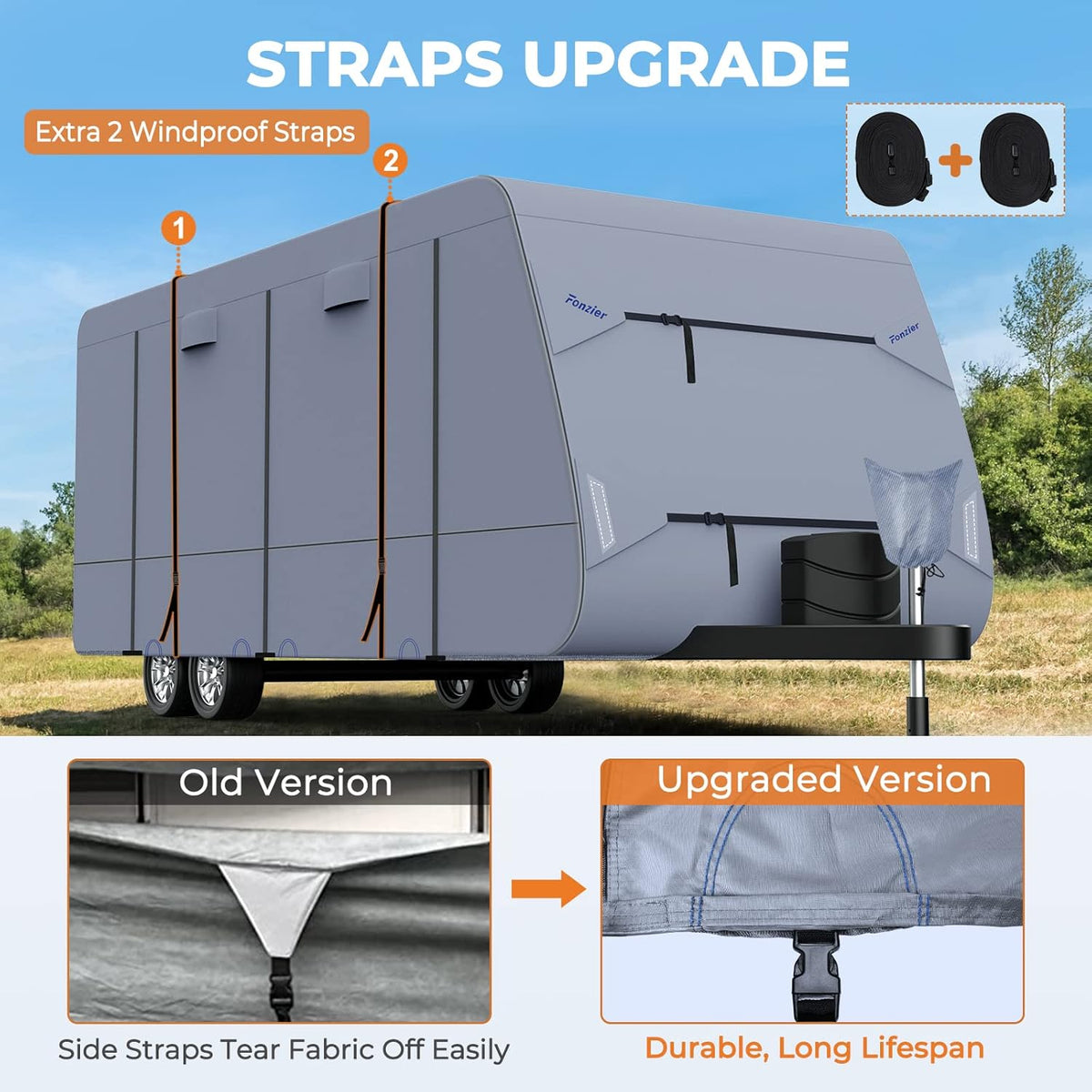 Waterproof 210D Travel Trailer RV Cover with 4 Gutter Spout Covers B8331