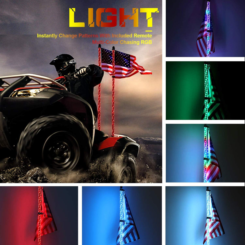 2PCS 5FT LED Whips Light with Remote and app J2011