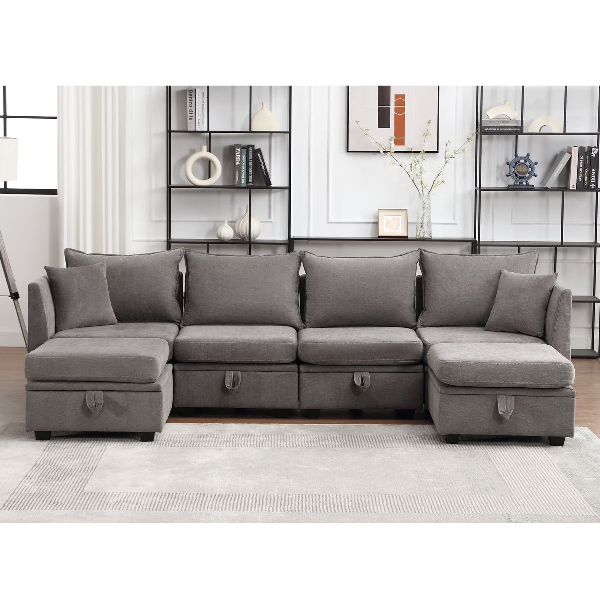 Modular Sectional Sofa with Storage, 6 Seat Sleeper Sofa Set V5697