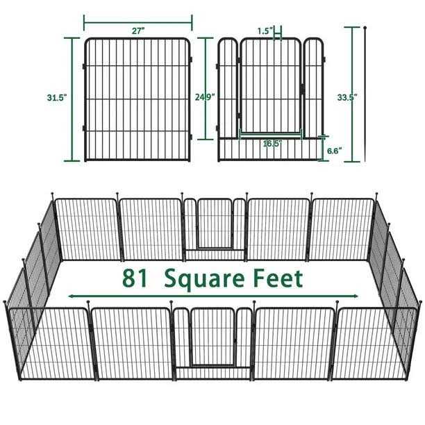 16 Panel 32 Height Dog Playpen with Doors T361452