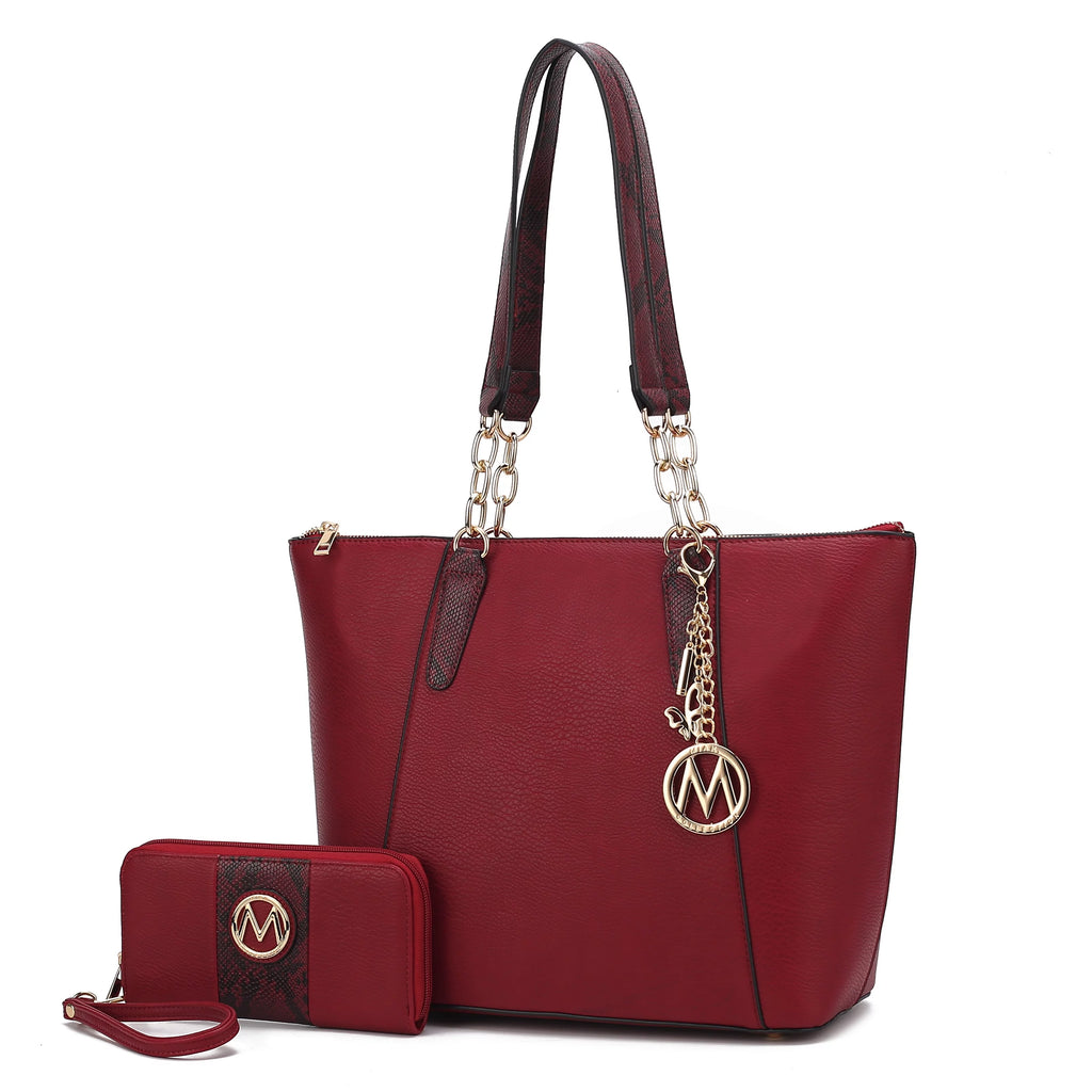 Red Vegan Leather Tote Bag & Wristlet Wallet Z1553