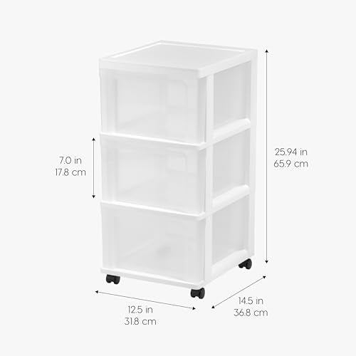 White 2-Pack Plastic 3-Drawer Rolling Cart with Wheels L48214
