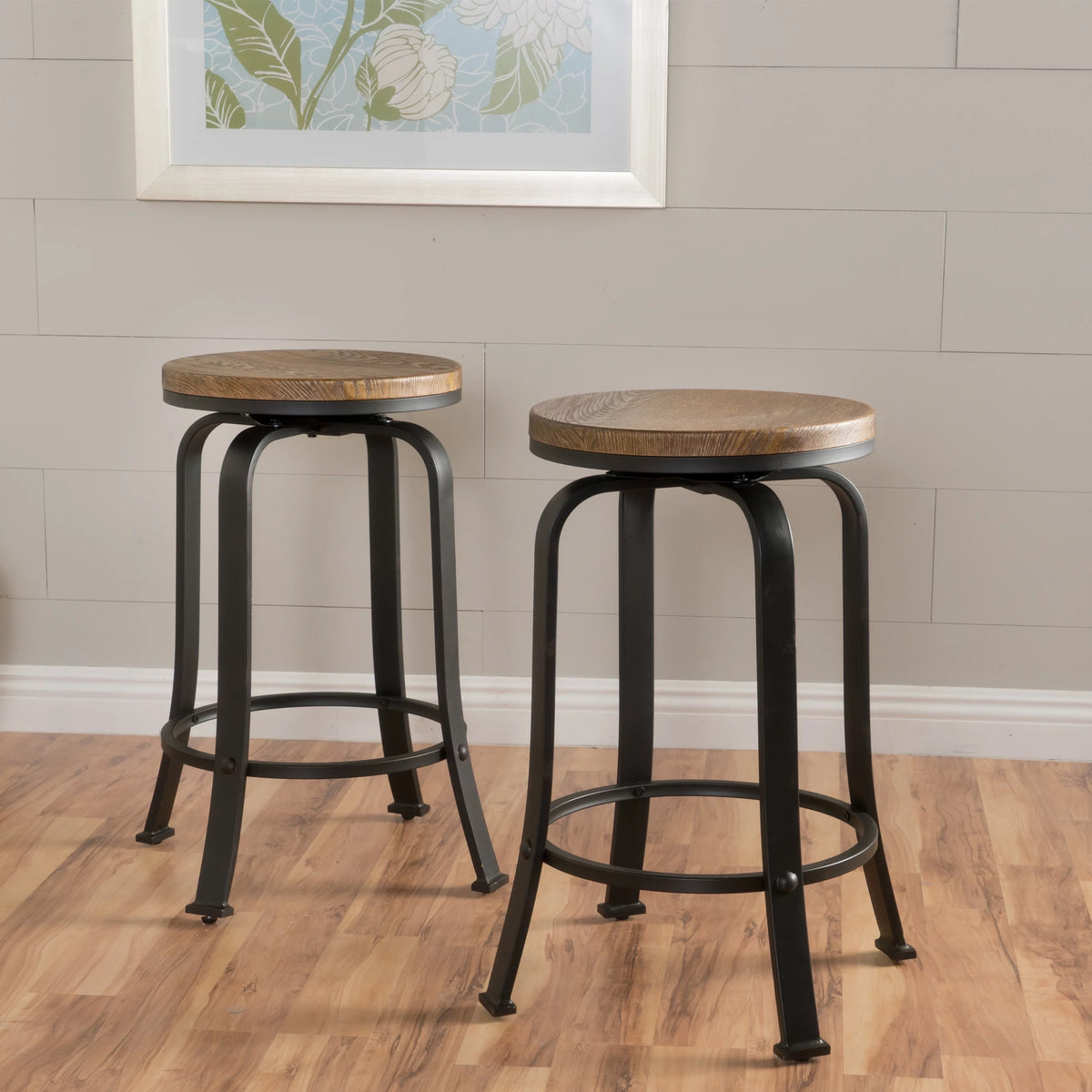 Natural Wood Swivel Counter Stool Set of 2 D931627