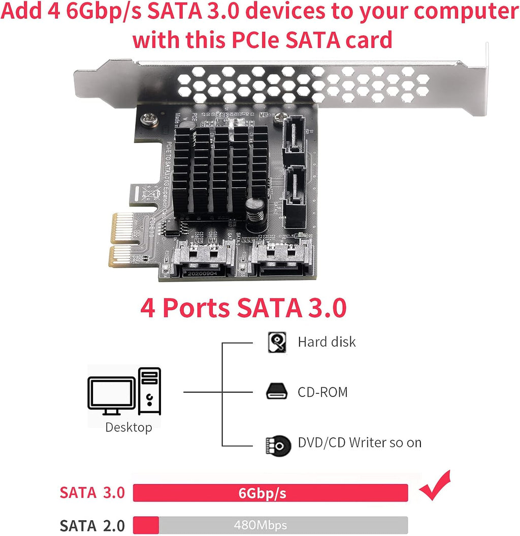 PCIe SATA Card 4 Port Expansion Card A6365