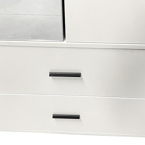 White 2 Door 2 Drawer Armoire Wardrobe with Hanging Rod and Mirror O346
