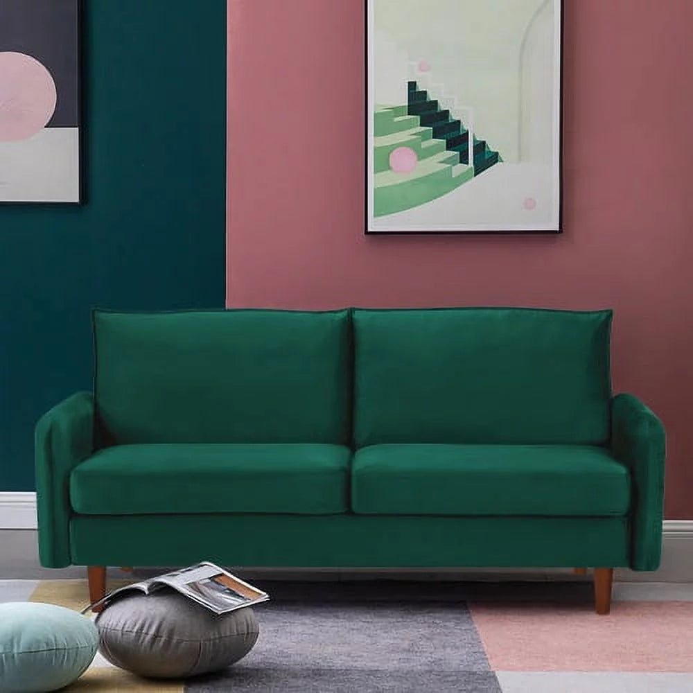 Green Velvet Loveseat with Wood Legs Z1492