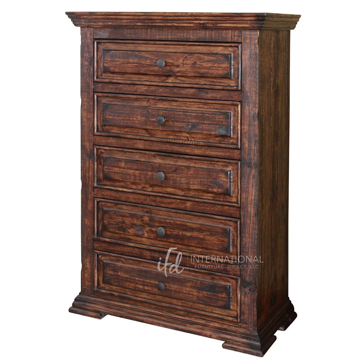 54 Inch Tall 5 Drawer Lacquered Pine Wood Dresser Chest S263363