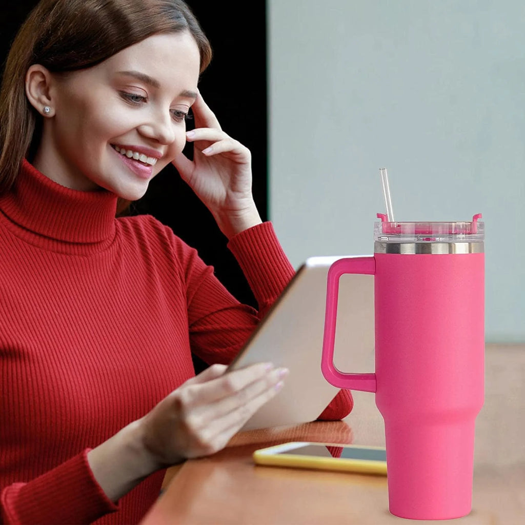 40 oz Stainless Steel Insulated Tumbler with Straw and Handle D745027