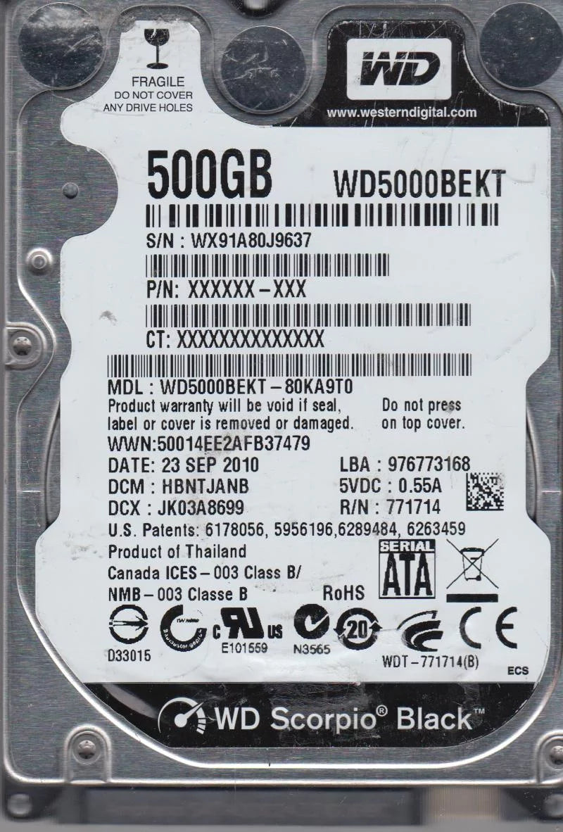 500GB SATA 2.5 Hard Drive W622753