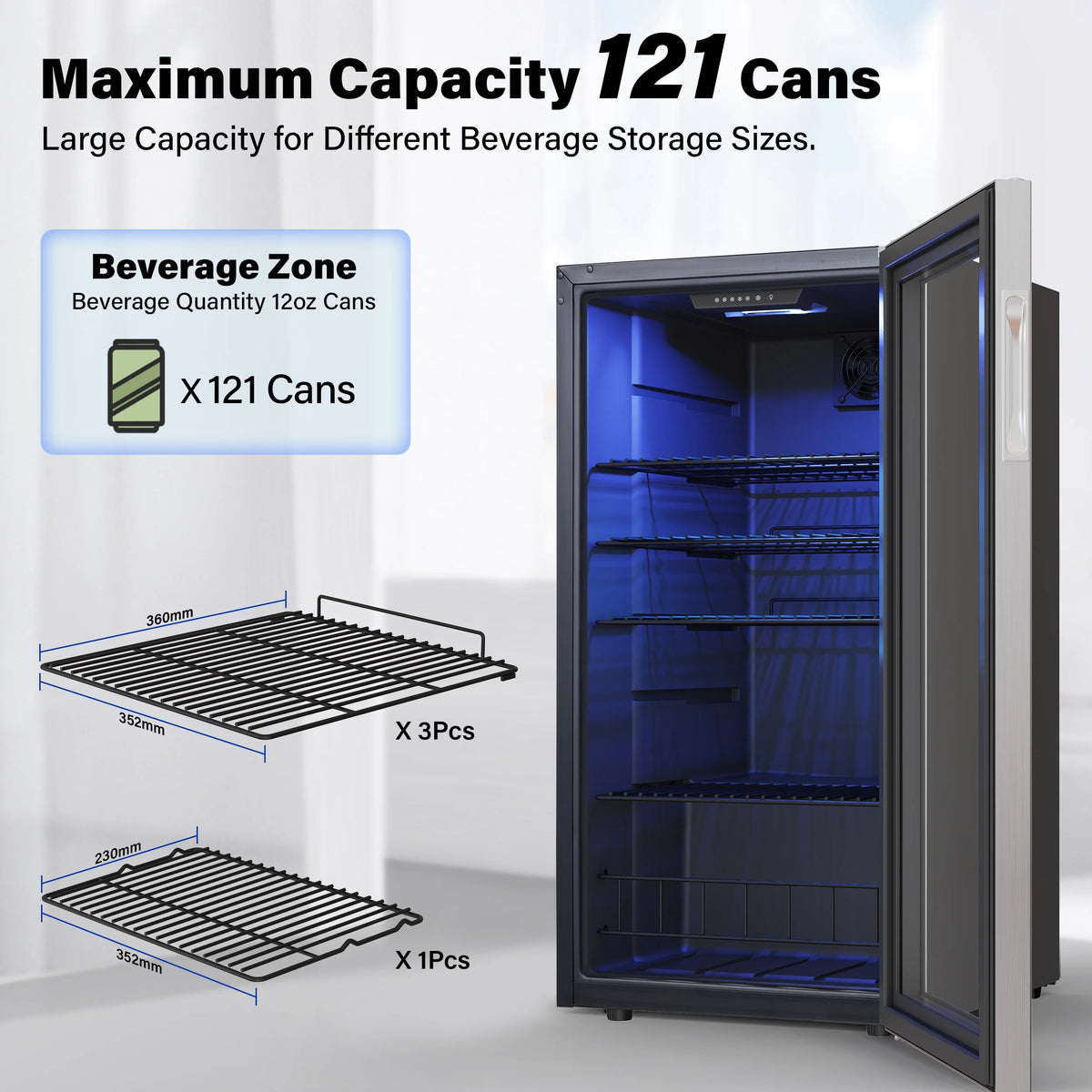 Freestanding Compact Mini Drink Fridge with Glass Door A91749
