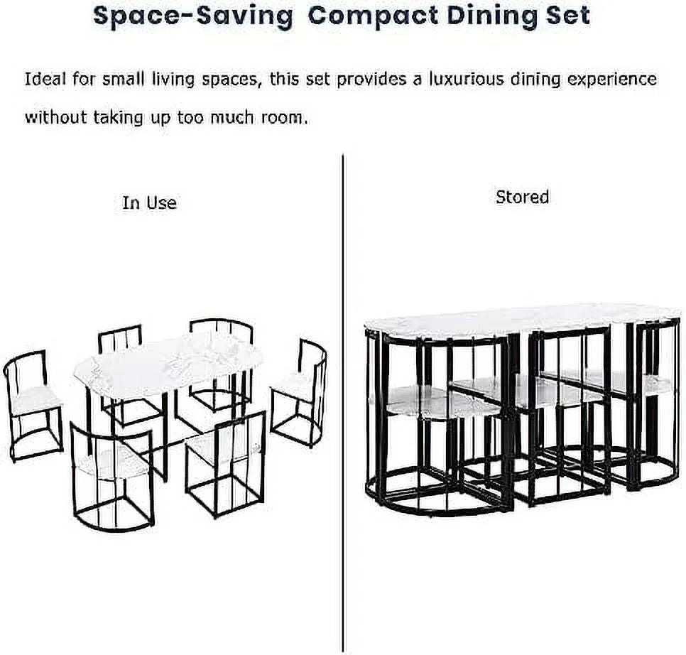 Compact Faux Marble Dining Table and Chairs 7 Piece Set G7610
