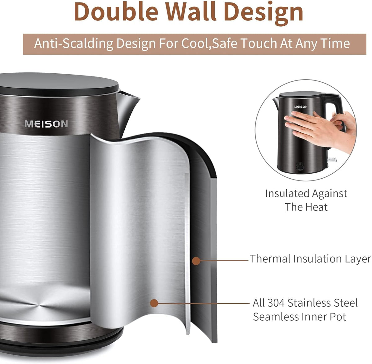 Blue 1.0L Double Wall Stainless Steel Electric Kettle Y502721