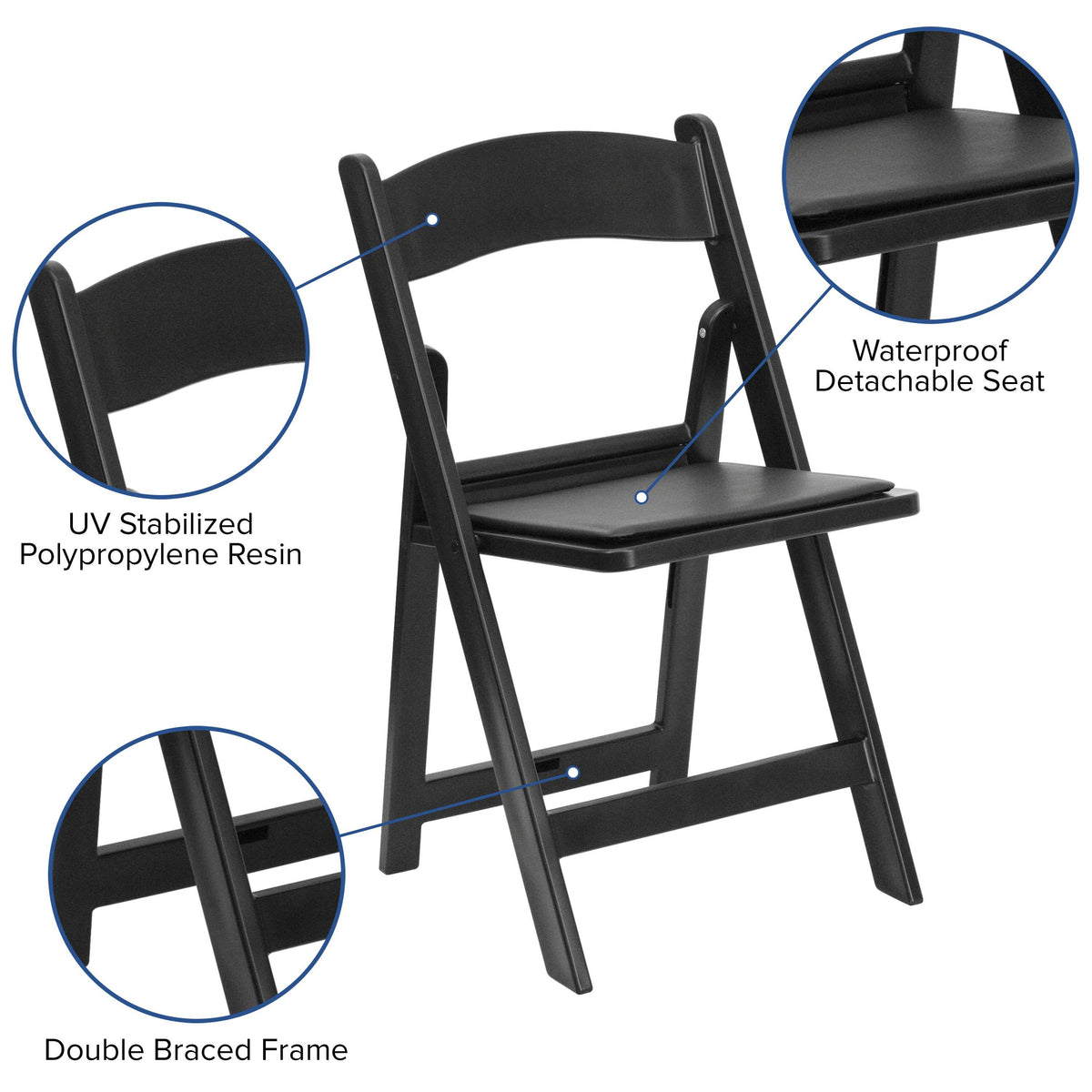 Black Resin Folding Chair with Vinyl Padded Seat M9764